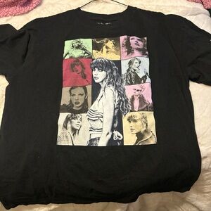 Taylor Swift Black T-Shirt with Colorful Portraits